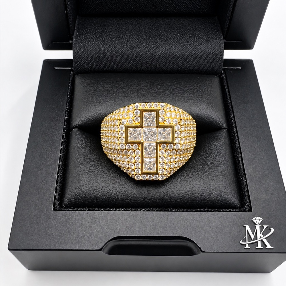 Gold Over 925 Sterling Silver 4.38CTW MOISSANITE Cross Pave Ring Size10